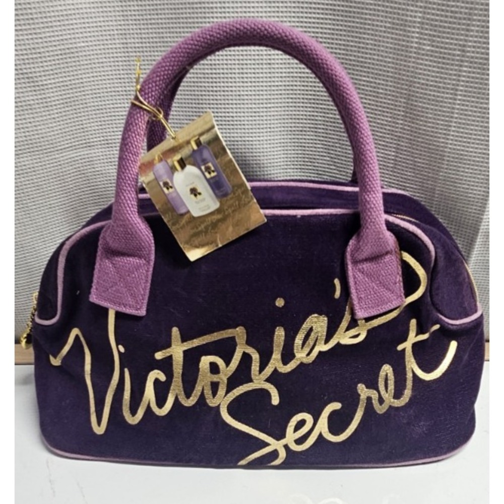 Vtg Y2K Victoria's Secret handbag purple corduroy satchel bag double handle New